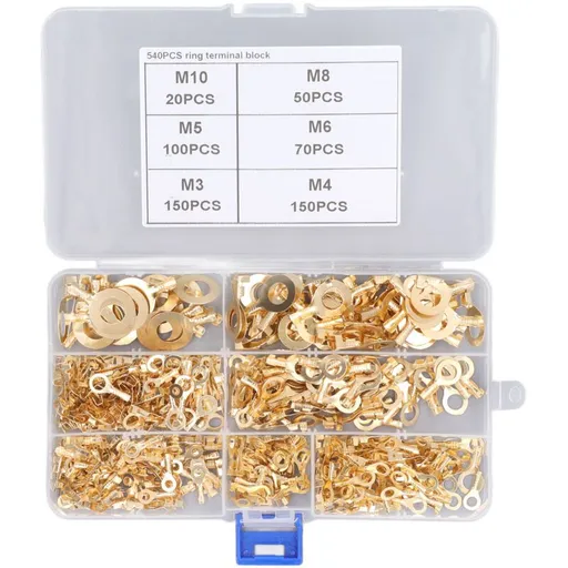 540 Pcs Gold Brass Ring Terminal M3 M4 M5 M6 M8 M10 O Shape Terminal Wire Connector