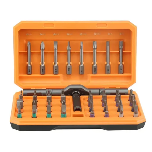 A 42-piece set Orange Insulated Screwdriver Set - Multi-Bit Electrician's Tool Kit with Magnetic Tips & Quick-Change Handle