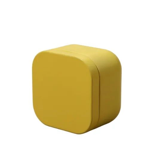 Square Metal Tea Caddy with Secure Lid for Loose Leaf Tea, Coffee, Sweets and Small Dry Goods, Compact Kitchen Storage Tin, Yellow
