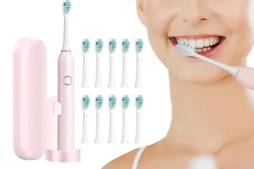 22000 VPM Electric Toothbrush for Adults with 10 Brush Heads and 6 Modes Toothbrush Sets - Pink