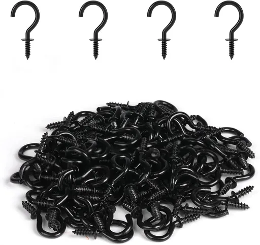 1/2 Inch Small Screw Hooks, 100 Pcs Black Mini Screw in Jewelry Hooks Tiny Metal Screw Wood Ceiling Wall Hooks for Jewelries Crafts Keys Caps Plants String Lights Wreaths