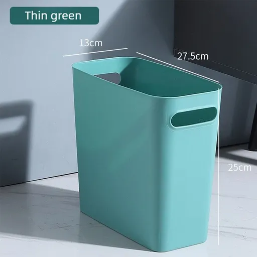 Slim Rectangular Bathroom Waste Bin, Narrow Profile Rubbish Bin with Carry Handles, Space Saving Bin for Toilet, Vanity, Laundry Room-Green
