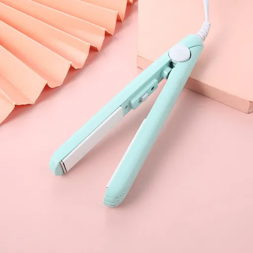 Mini Hair Curler, 2 in 1 Ceramic Curling Iron and Hair Straightener for Short Hair Styling, Compact Beauty Tool with Fast Heating and Handle, Blue