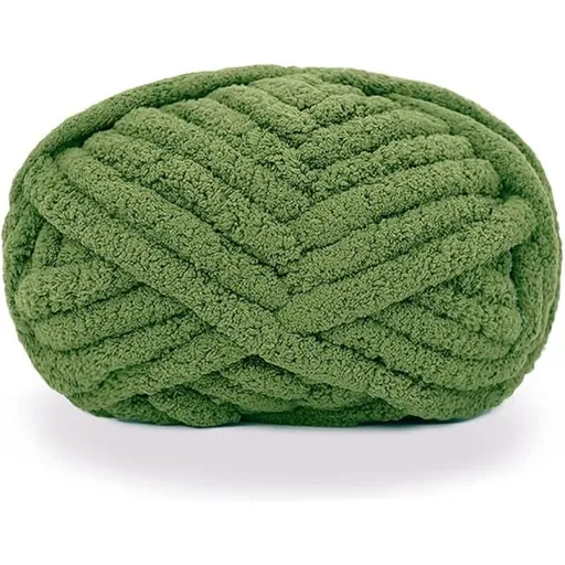 Large Jumbo Super Soft Chunky Knitted Chenille Yarn for Hand Crocheting Blankets - Olive Green