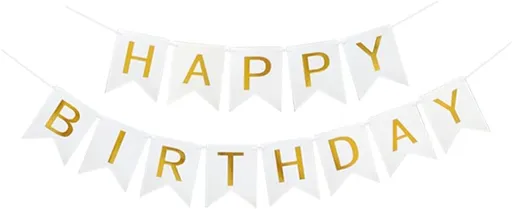 Happy Birthday Banner Birthday Party Supplies Garland Decorations Birthday Signs Nursery Hanging Decor (White)