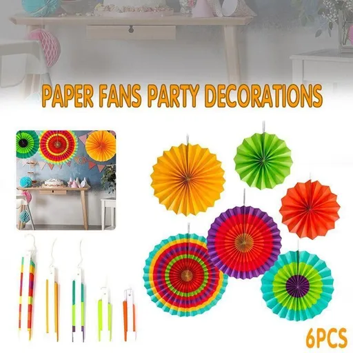 Colorful Paper Fans Party Decorations 6Pcs Mexican Fiesta Hanging Decor Birthday