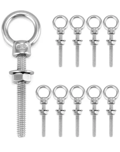 Shoulder Eye Bolts, 10 Pack 316 Stainless Steel Shoulder Threaded Eyebolts- 1/4" x 2" with High Corrosion Resistance and 400 lbs WLL - for Straight and Angular Pulls