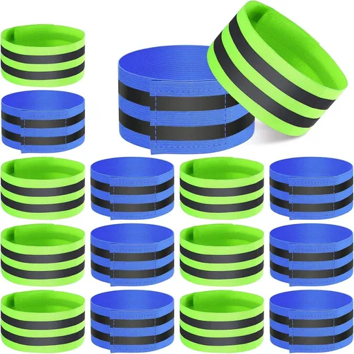 16 PCS Reflective Bands Reflector Bands for Wrist, Arm, Ankle, Leg,Reflector Tape Straps for Night Walking, Cycling and Running-(Blue+Green)