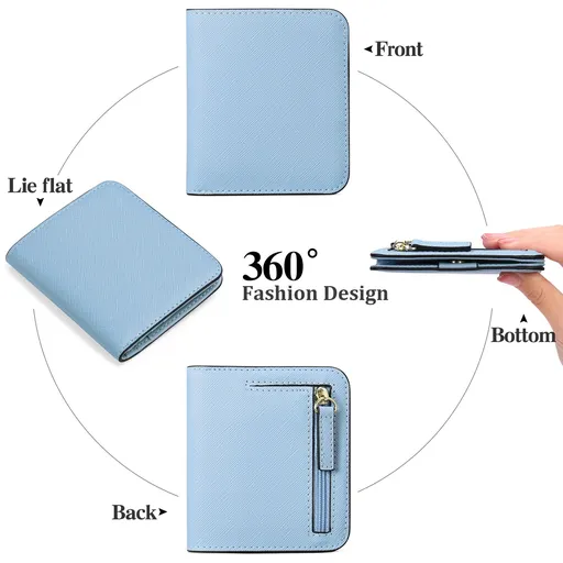 Womens Small Compact Bifold PU -Luxury Genuine Pocket Wallet Ladies -Mini Purse with ID Window(blue)