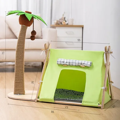 Lailey Cat Coconut Tree Climbing Frame Sisal Post Coconut Tree Tent Nest-Fruit Green