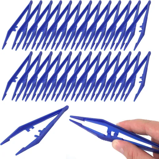 60 Pcs DisposableTweezers，Practical Craft Tweezers Plastic Forceps Crafting Tool for Kids Home School, for Home, School and Lab (Blue)