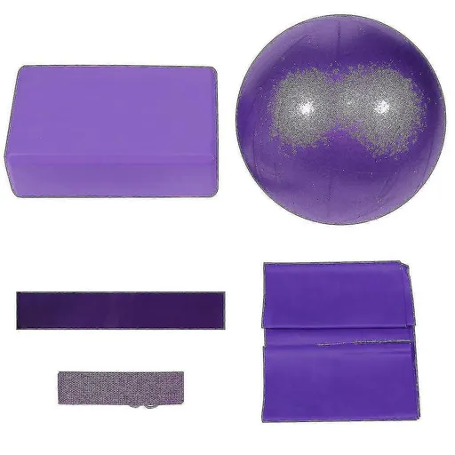 5pcs Yoga Ball Set - Purple Yoga Ball, Brick, Latex Band, Stretch Band, Belt
