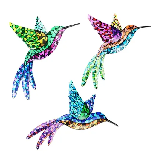 3Pcs Metal Hummingbird Wall Art Colorful Birds Sculpture Hanging Wall Decor for Indoor Outdoor Home Bedroom Office Patio Yard Garden