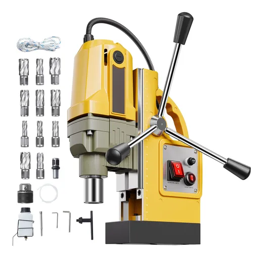 Magnetic Drill, 1400W Motor 1.6 in Boring Diameter, 2810 lbf Portable Electric Mag Drill Press, with 11 Coring Bits, 800 RPM Speed, Drilling Machine for Metal Surface, Home Improvement Industry