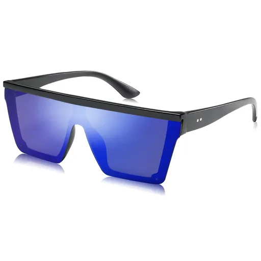 Square Big Sunglasses Women Thick Frame Flat Top Mirrored Sunnies Shades Goggle Siamese Lens These square sunglasses