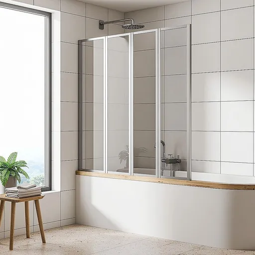 4 Fold Chrome Folding Bath Shower Screen Door Panel 1000 x 1400mm