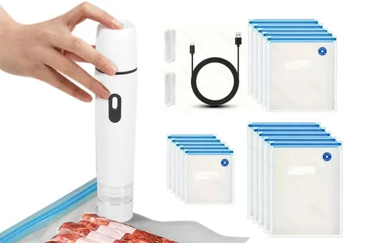 Compact Vacuum Sealer for Food Storage with 15 Reusable Vacuum Bags