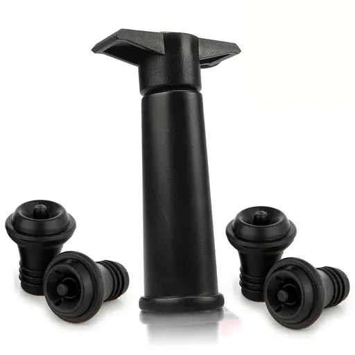 Black Wine Vacuum Pump with 4 Vacuum Wine Stoppers, Wine Preservation Tool