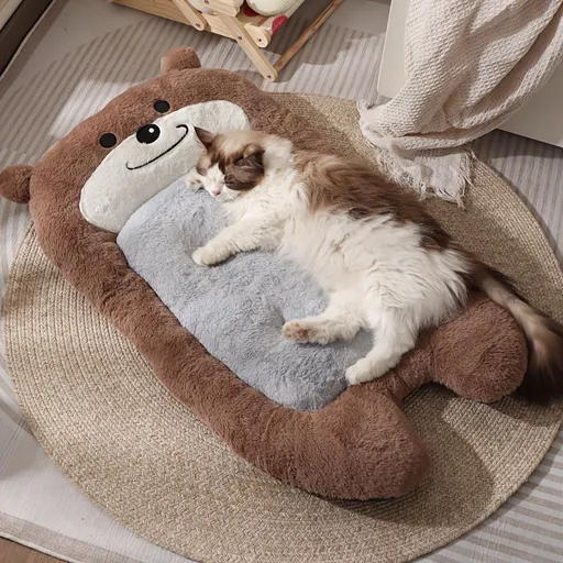 dog bed, bear shaped dog bed, thickened dog bed, enlarged dog bed, all season dog bed, comfortable dog bed, Australia, soft plush dog bed, machine washable dog bed - Dark coffee color - Size L-10kg