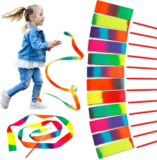 12 Piece Children Dance Ribbons Rainbow, 200 cm