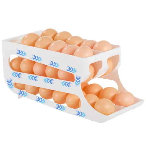 Egg Holder for Fridge, Automatic Rolling Egg Dispenser, Tilted Egg Storage Rack, 3-Tier Auto-Rolling Slope Egg Organizer, Holds 40 Eggs, Space-saving Egg Storage for Refrigerator, Countertop
