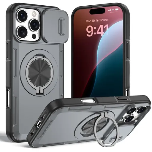 2-in-1 Magnetic Sliding Lens Case, Grey for iPhone 16 Pro Max