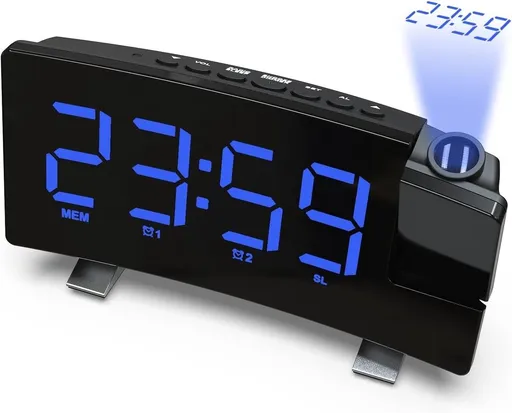 Alarm clock - radio - clock - Projection alarm clock - Digital alarm clock - Projection clock - Alarm clock radio - Clock radio - digital clock - projection clock - 360 degrees - LED - Adjustable brightness - Loud enough - for bedroom / living room /