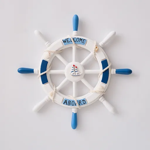 Nautical Wooden Rudder Wall Decor - 34cm Coastal Home Decor Accent (Blue and white rudder)