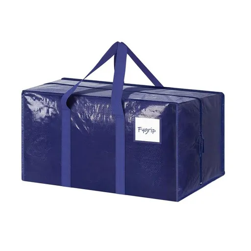 1 Pack Extra Heavy Duty Large Moving Bags with Strong Zipper & Comfortable Handles, Sturdy & Durable Clothes Storage Bags Totes Bins, Packing Moving Boxes for Clothes, Bedding, Dorm & Travel, Dark Blue