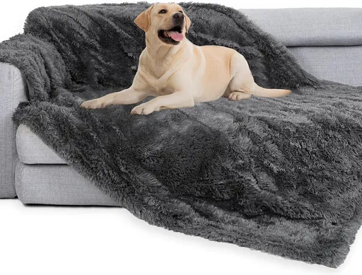 Waterproof Dog Blanket for Couch & Furniture Protection - Super Soft Reversible Throw Large Dogs Cats, Calming Washable Fur Sherpa Pet (50x60 Inch, Grey) Grey 50x60 Inch (Pack of 1)