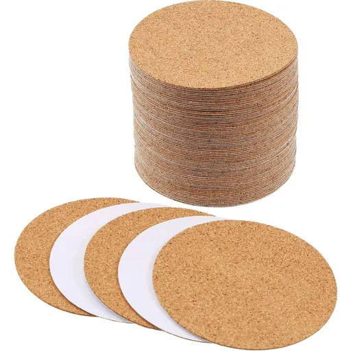 Self-Adhesive Cork Coasters Squares Cork Mats Cork Backing Sheets for Coasters and DIY Crafts Supplies (100, Round)