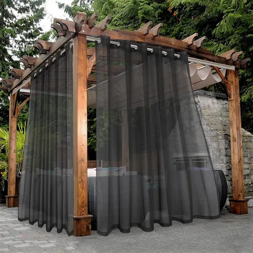 2-pack - Waterproof for outdoor use - Solid color - Transparent patio curtains - Sun protection and UV protection - Curtains with wide rings - Suitable for indoors, living room, bedroom, veranda, gazebo - Black - 183 x 132 cm