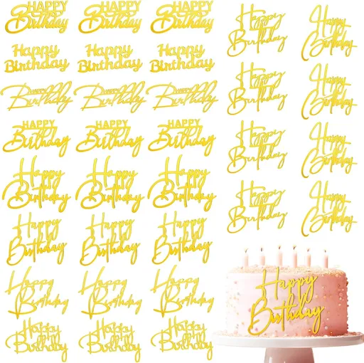 50 Pcs Happy Birthday Cake Toppers Bulk Mirror Acrylic Cupcake Topper Cupcake Decorations Happy Birthday Sign for Cake Side Inserts Decor Party Supplies 10 Style(Gold)