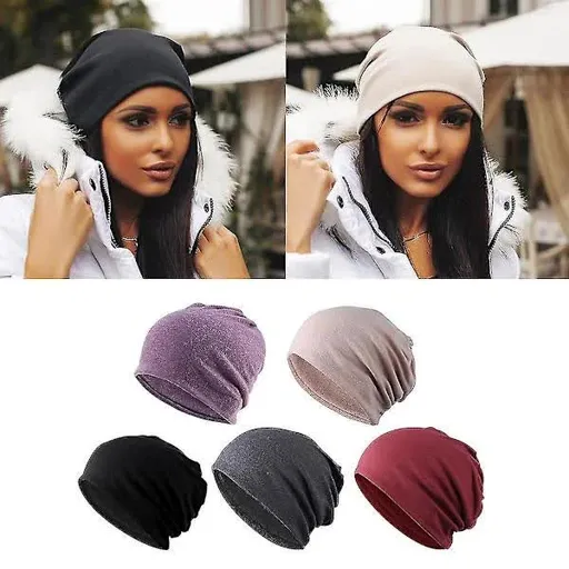 Chemo Hats Slouchy Baggy Beanie 5-Pack Khaki Black Grey Burgundy Purple