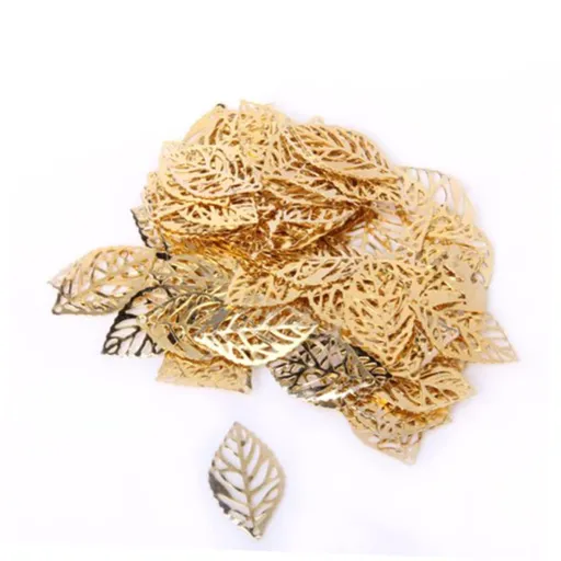 100Pcs Hollow Leaf Charms Gold Metal Crafts Leaf Metal Flake Charms Ornaments Pendant for DIY Jewelry Making Hairpin