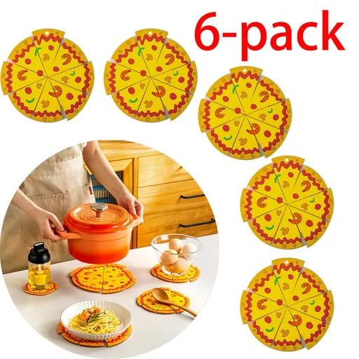 6-Piece Set - Creative Pizza-Shaped Heat-Resistant Placemat, Waterproof PVC Coaster & Trivet for Home Use