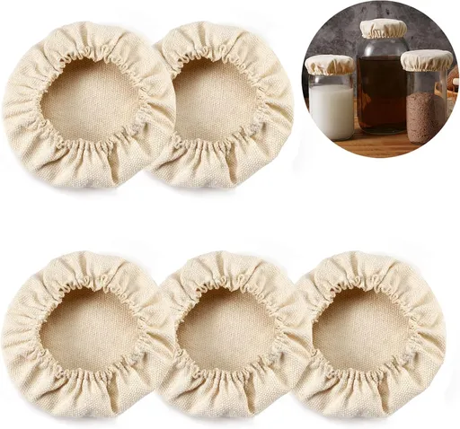 Cloth Covers for Sourdough Starter Jars Or Kombucha Kefir Fermentation Cheese Fabric Lids, Fit Jars Mouth from 3-4 inch, 5 Pack