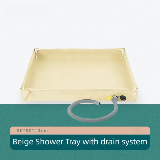 80x80x10CM Beige Portable Outdoor Shower Tray & Versatile Collapsible Water Basin - Reinforced Support and Drainage System- Leak-proof Oxford Large Base for Camping, Beach & Garden