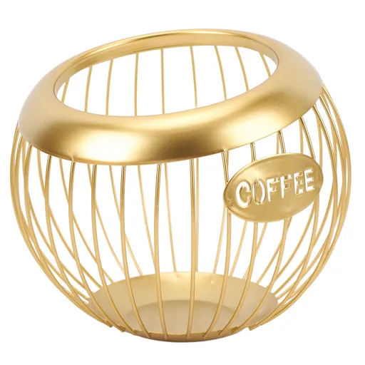 Coffee Pod Holder Wire Basket Large Capacity Iron Coffee Pods Storage Basket for Coffee Bar Counter Desktop Gold