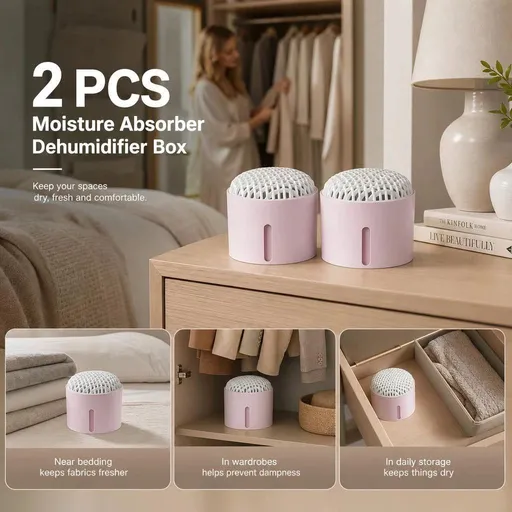 2 Pack Purple Tabletop Anti-Mildew Dry Boxes, Revive Stuffy Office & Bedroom Drawers, Full Matching Desiccant And Scent Sheet Included
