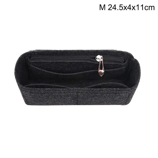 Women's Multi-Pocket Felt Handbag Insert Organizer, Black, Size M