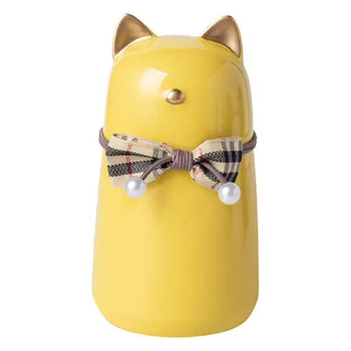 Handcrafted Ceramic Cat Urn for Ashes,Bow Tie Cat Shaped Funeral Memorial Keepsake,Pet Urn for Indoor & Outdoor Use - Yellow - Size 25.5*9.5cm