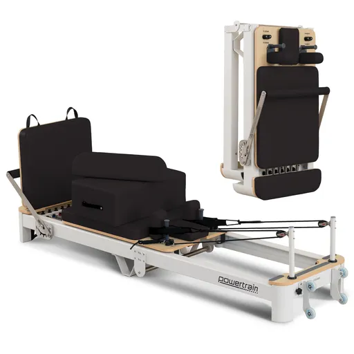 Powertrain Velora Black Aluminium Foldable Pilates Board Reformer Multifunctional Core Exercise Set Ab Trainer With Platform Extender Sitting Box Jumpboard And Footbar For Indoor Outdoor Full Body