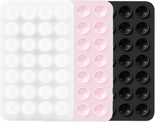 3 PCS Double Sided Phone Suction Pad,Sticky Phone Case for Wall ands-Free Fidget Toy Mirror Shower,Suction Cup Holder for Car Mobile Power Supplies (Black White Pink)