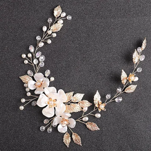 Elegant Crystal Pearl Flower Bridal Wedding Pearls Women Headband Bridal Headpiece (Gold) for Wedding,Party,Prom