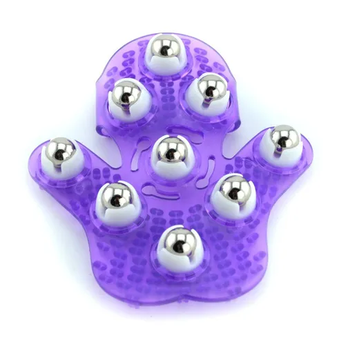 Palm Shaped Massage Glove Body Massager with 9 360-degree-roller Metal Roller Ball Beauty Body Care (Purple)