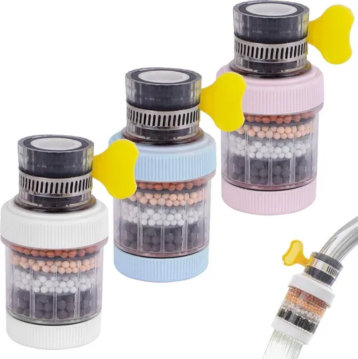 3 Piece Six Layer Activated Carbon Faucet Filter Set for Kitchen Sinks, Splashproof