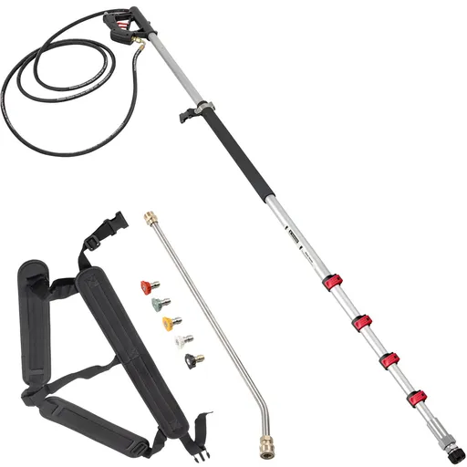 Telescoping Pressure Washer Wand, 20 ft 5-Section Length Adjustable, Max. 4000 PSI Fit for 3/8'' Quick Connection, 5 Spray Nozzles, Belt, for Roof, Fence, Gutter, Silver