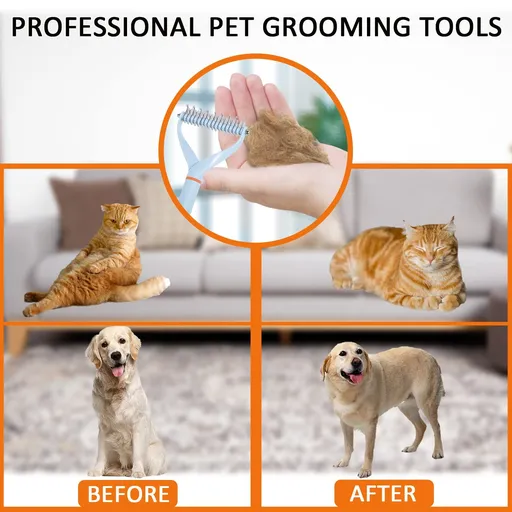 Double Blade pet rake Comb deep Hair,Grooming Brush for Dogs & Cats,Tangles Removing Tools,no More Nasty Shedding and Flying Hairs