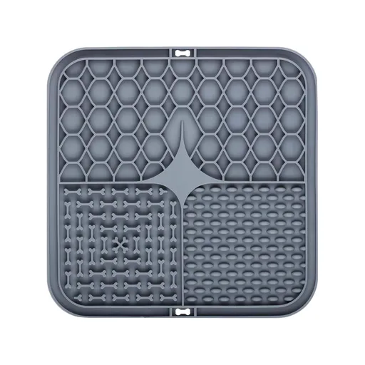 2PCS Grey 20 x 20 cm Silicone Pet Lick Mat | Multi-Zone Slow Feeder Pad with Suction Cups | Anxiety Relief Dog & Cat Bowl